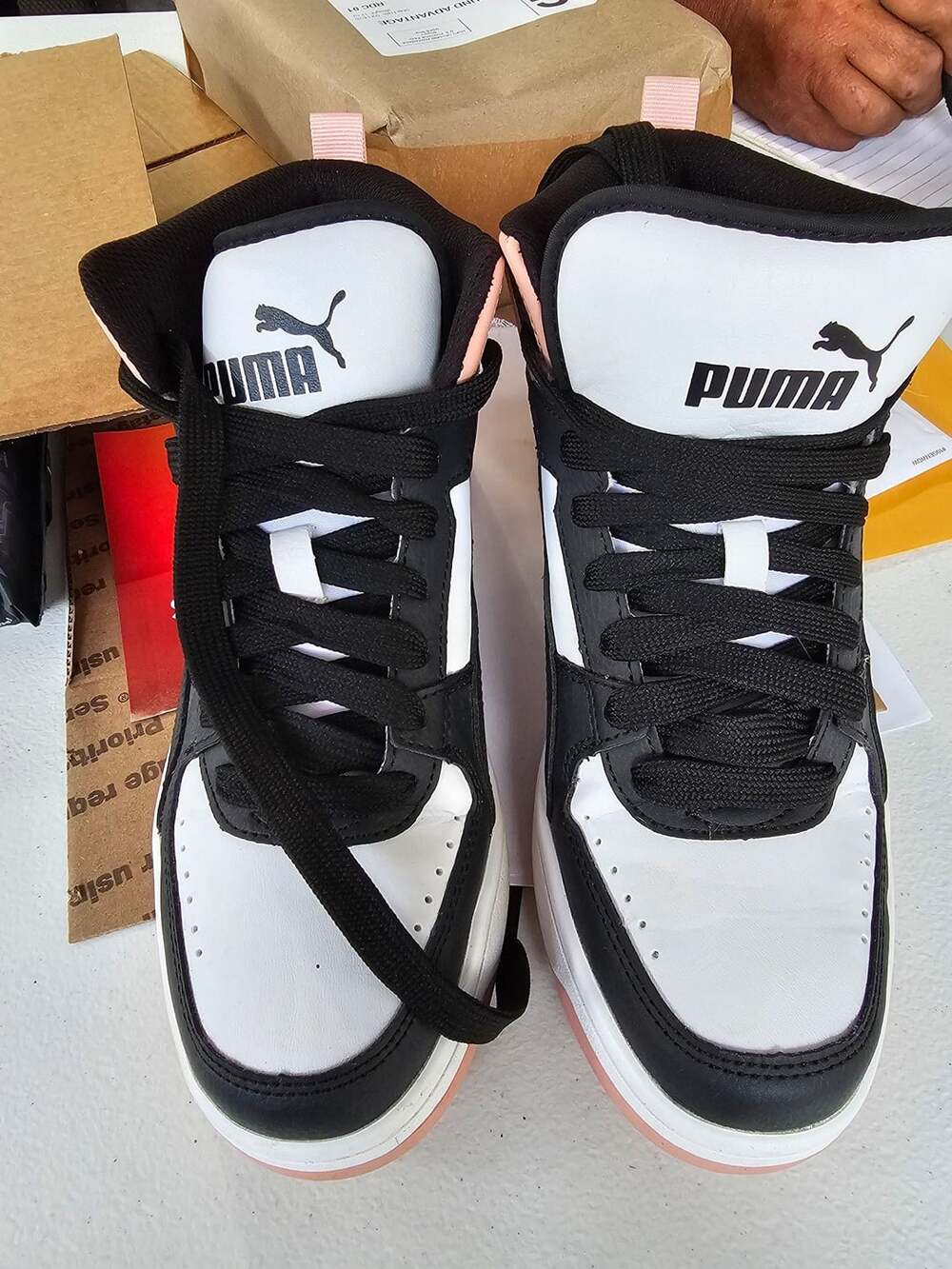 Puma Rebound Joy Size 7 Black White Pink Mid Sneakers